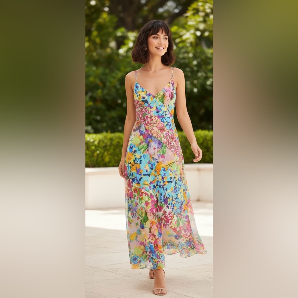 Anthropologie Vibrant Floral Maxi Dress size xsp and LP